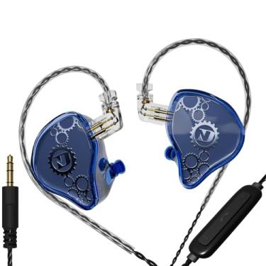 Imagem de FEDAI Fones de ouvido ND Venus intra-auriculares, 10 mm duplo magnético dinâmico driver IEM fones de ouvido HiFi com fio, cabo destacável de 2 pinos (com microfone, azul, plugue de 3,5 mm)