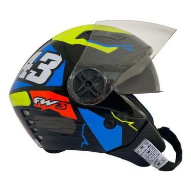 Imagem de Capacete fw3 x open up 43 amarelo e azul 60 - Fw3 Capacetes
