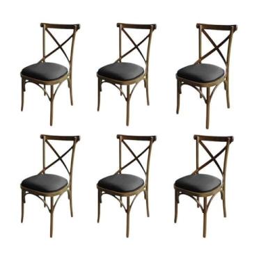 Imagem de Kit 6 Cadeira Xis em Madeira Maciça de Eucalipto Verniz Imbuia Factor Marrom/Preto
