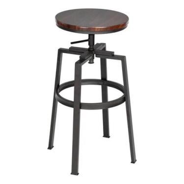 Imagem de Banco Bar Giratório Metal e Madeira - Premium Design 45cm - Just Home 