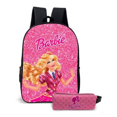 Imagem de Kit Mochila com Estojo Escolar Feminina da Barbie Para Meninas Mundo R