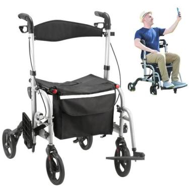 Imagem de Andador e Cadeira 2 em 1 com 4 Rodas Freio Assento Bolsa Idoso Ortopéd