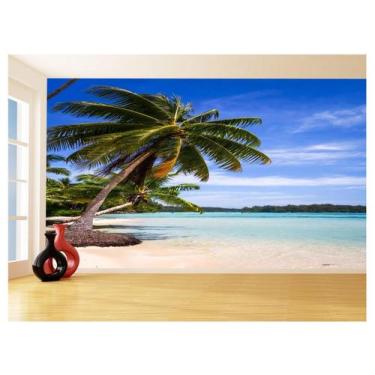 Imagem de Papel De Parede Praia Mar Coqueiros Areia Céu 3,5M Npr313 - Você Decor