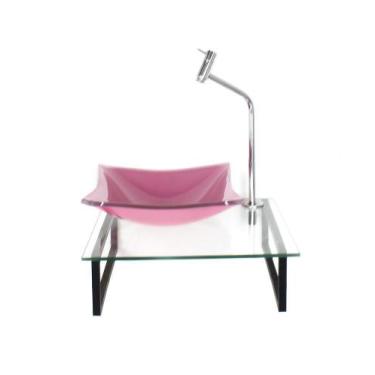 Imagem de Kit Cuba Vidro Quadrada 10Mm Rosa Tampo 40Cm Incolor E - Cubas E Gabin