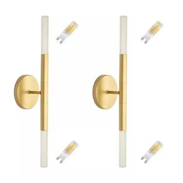 Imagem de Kit 2 Arandelas Douradas Parede Slim 2 Difusores + 4 Lâmpadas G9 - Ara