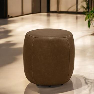 Imagem de Puff Decorativo Yuri Sala de Estar Couro Marrom Claro Manchado G88 - Gran Belo