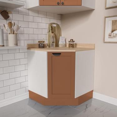 Imagem de Balcão de Canto Oblíquo com Tampo Arizona Cabecasa Madeiramadeira Branco/Terracota
