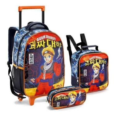 Imagem de Kit Mochila Rodinha Carrinho Geek University Lancheira + Estojo Menino