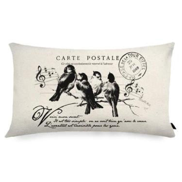 Imagem de Almofada Retangular Natural Pássaros 30x50cm Preto - FASTLAR