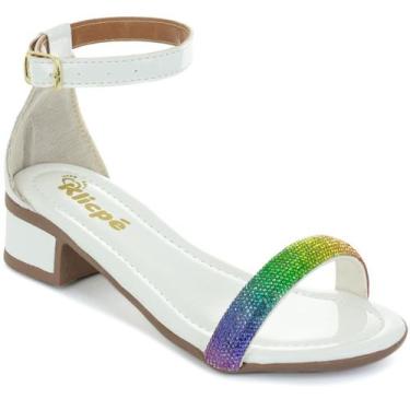 Imagem de Sandália Infantil Menina Saltinho Baixo Grosso Brilho Strass Colorido 