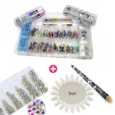 Imagem de Kit pedrarias luxo 34mil pçs + cera pega strass e expositor