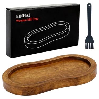 Imagem de BINHAI Bandeja de moedor de madeira de sal e pimenta, descanso de moedor de pimenta retrô, protetor de superfície de trabalho e mesa de jantar (moedor de pimenta não incluído)