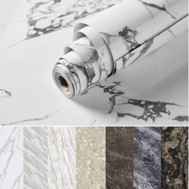Imagem de PHINILUX Papel de contato de mármore para bancadas - 933,7" x 24" papel de parede - Rolo de filme de vinil de granito grosso autoadesivo removível, Arabescato