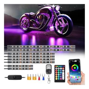 Imagem de Kit de iluminação LED RGB de 8 peças com luz de freio, sincronização de música de controle de aplicativo, controle remoto duplo RF de 24/4 teclas, à prova d'água, multicolorido, neon para carrinho de