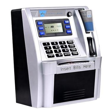 Imagem de Esquirla Cofrinho ATM para caixa de economia de dinheiro, reconhecimento de moedas, criativo, brinquedos educativos, cofrinho de brinquedo para adolescentes, Preto Prateado