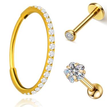 Imagem de LOMISS 3 Peças PIERCING ARGOLA SEGMENTADA AÇO CIRÚRGICO PVD 1 FILEIRA ZIRCÔNIA CRAVEJADA PIERCING MINIBARBELL AÇO CIRÚRGICO PVD ZIRCÔNIA (DOURADO)