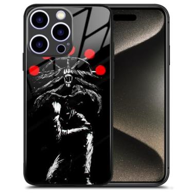 Imagem de Megumi and Mahoraga JJK Anime Capa de telefone de silicone preto de vidro temperado - Capa protetora brilhante com design artístico de mangá para iPhone 16 Pro Max