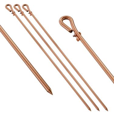 Imagem de MOKIKUBA Haste de aterramento portátil - Pino de aterramento elétrico de cobre de 0,9 m com terminal de fio de aterramento | Ótimo para cercas elétricas, antenas, pratos satélite, pino de aterramento,