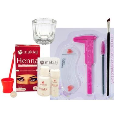 Imagem de renna sobrancelha kit designer completo henna makiaj paquimetro pincel
