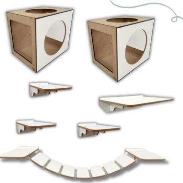 Imagem de Kit Playground De Gatos 2 Nichos 1 Ponte 4 Prateleiras Frente Circulo 