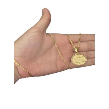 Imagem de Cordão Cadeado 1mm + Pingente Estrela Davi - Banhado A Ouro - ToJoia18