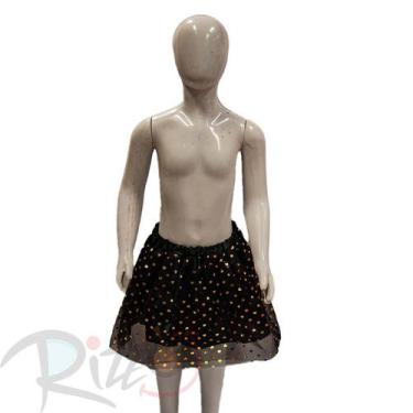 Imagem de Saia Tule com estampa coração dourado - 30cm - Preto - Mod 422 - 01 un
