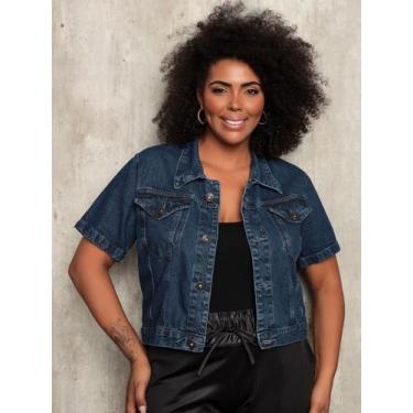 Imagem de Camisa Jeans Plus Size Feminina Cropped Manga Curta - La Rosaflor, Azu