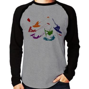 Imagem de Camiseta Raglan Kite Surf Freestyle Manga Longa - Foca na Moda, Cinza,