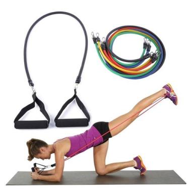 Imagem de Kit Elasticos Fitness Funcional Tubing Treino em casa Extensores - SLU