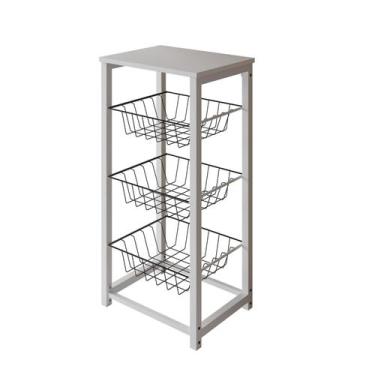 Imagem de Fruteira de Chão Cozinha Desmontada Aço Branco Cesto Preto Tampo Branc