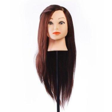 Imagem de Cabeça de Boneca Para Treino Cabelo 80% Natural 62cm + Suporte de mesa