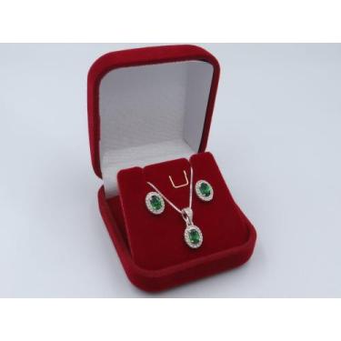 Imagem de Kit Formatura Colar Brinco Prata 925 Oval - Maça de Prata Joias, Verde