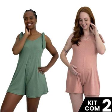 Imagem de Kit 2 Macaquinhos Amamentação Com Alça de Amarrar Canelado Confortável