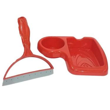 Imagem de Kit Porta Detergente E Rodinho De Pia Plástico Cozinha Keita, Vermelho