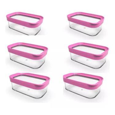 Imagem de Kit 6 Potes Herméticos Lanche Escolar  Lancheira 450ml - helsim, Rosa