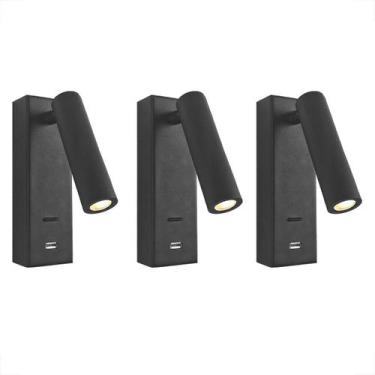 Imagem de 3 Arandela Cabeceira Leitura Led 3w Usb Interruptor Bet68 - Acende a L