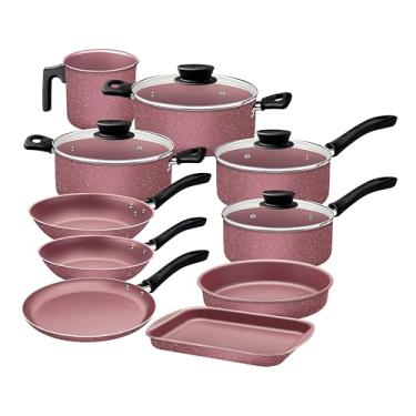 Imagem de Jogo de Panelas Tramontina Linz em Alumínio com Revestimento Interno e Externo em Antiaderente Starflon Max Rosa 10 Peças