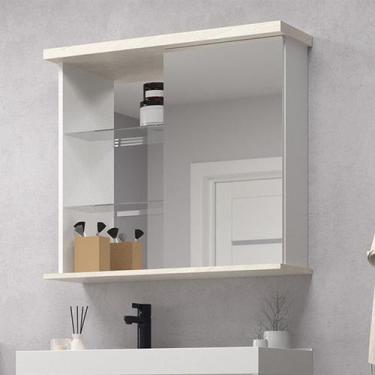 Imagem de Armário de Banheiro 80cm Porta com Espelho Ref 855 Cewal - Branco/Aren