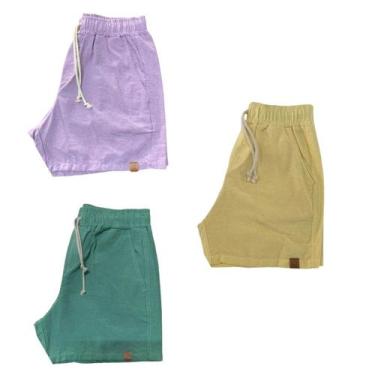 Imagem de Kit 3 Shorts Mauricinho Fio Tinto Linho 3 Bolsos - C&C, Lilás, Amarelo