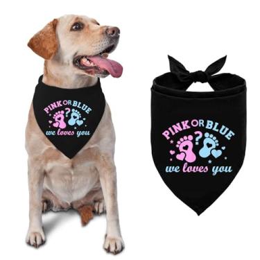 Imagem de Rosa ou azul? We Loves You Gender Reveal Baby Announcement Bandana para cães, cachecol para animais de estimação, acessórios de festa com adereços de foto, ideias de revelação de gênero para amantes