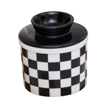 Imagem de Ｂｅｓｇａ Manteiga crock recipiente porcelana leve elegante cozinha portátil prato francês manteiga keeper para casa presente de inauguração, Grade Quadrada