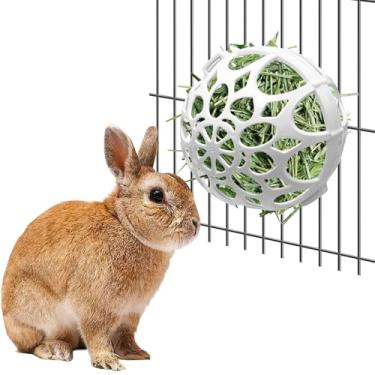 Imagem de Tfwadmx Alimentador de feno de coelho, brinquedo de mastigar bola de feno de plástico para alimentos e grama, dispensador de manjedoura de feno para animais pequenos com parafusos para hamsters,