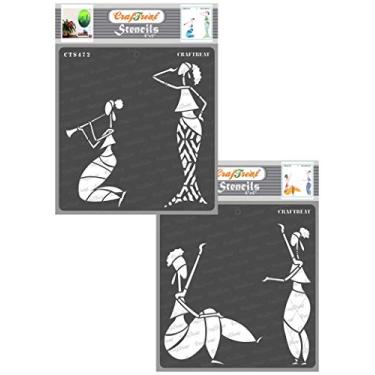 Imagem de Artesanato Home Decor VII Tema estêncil, Enjoying Music & Holding Clock 6"X6", 1