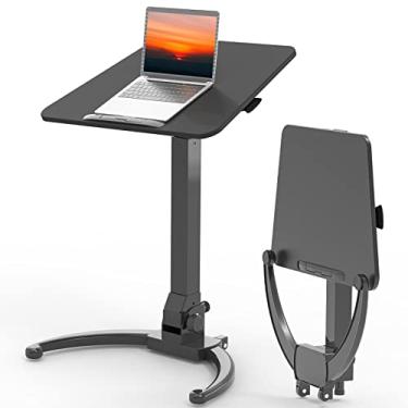 Imagem de JOY worker Mesa dobrável móvel, mesa de suporte pneumático ajustável com altura ajustável, mesa de laptop com rodinhas inclinável de 90°, mesa portátil com rodas, tapete antiderrapante para escritório doméstico, capacidade para até 10 kg, preta