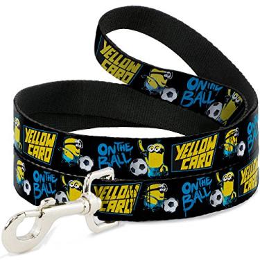 Imagem de Buckle-Down Coleira para animais de estimação - Minions Soccer 2 poses na bola/cartão amarelo preto/azul/amarelo - 1,8 m de comprimento - 2,5 cm de largura