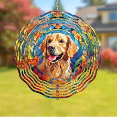 Imagem de QIULIBMH Golden Retriever Wind Spinner Pet Dog Memorial Gifts 3D Alumínio Metal Cinético Pendurado Escultura de Vento Spinners para Quintal E Jardim Interior Exterior Decoração de Jardim de Janela 8"(