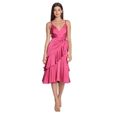 Imagem de Maggy London Vestido feminino com alças finas e flare falso com cascata e babados, evento, festa, convidada, Rosa lilás, 44