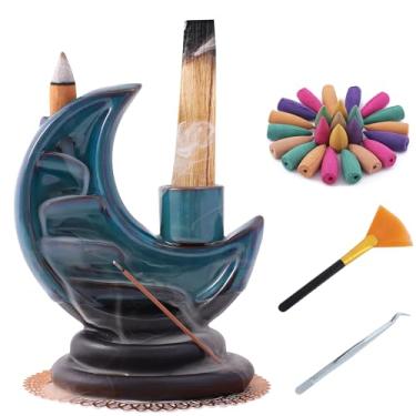 Imagem de Reyife Suporte de incenso de refluxo, queimador de incenso de cerâmica em cascata de lua, suporte de incenso multifuncional para queima de varas de incenso Palo Santo, decoração espiritual de casa