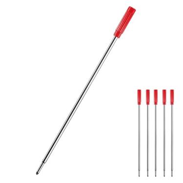 Imagem de Refil de tinta vermelha HeTaoCat pacote com 5, refil de caneta esferográfica substituível, refil de metal de ponta média, Vermelho
