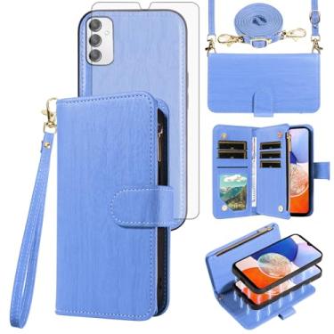 Imagem de Asuwish Capa de celular para Samsung Galaxy A14/M14 5G com zíper carteira magnética destacável com protetor de tela de vidro temperado alça transversal suporte para cartão A 14 4G 14A 14M G5 mulheres